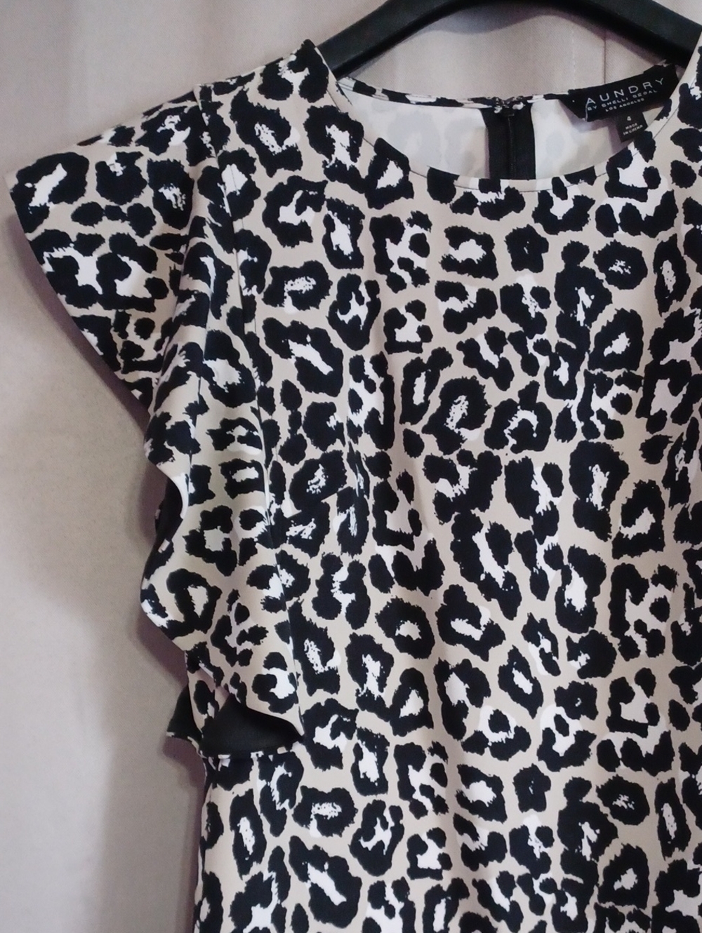 Laundry By Shelli Segal Leopard Print Ruffle Sleeve Mini Shift Dress Size 4 - Picture 4 of 14